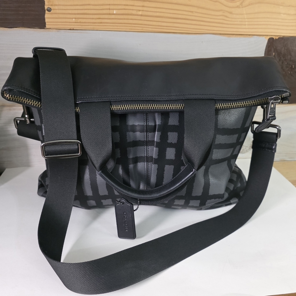 Coach Black Plaid Leather & Canvas Tote - Picture 15 of 16